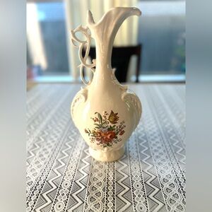 Capodimonte Vintage Style Porcelain Flowal Large Pitcher Vase 14" tall